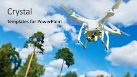  Presentation with uav camera - Presentation theme having cloud video surveillance - uav drone copter flying background and a  colored foreground
