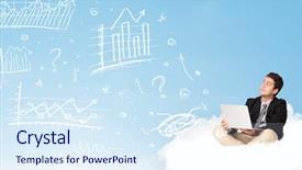  Presentation with cloud - PPT theme featuring cloud with laptop charts concept background and a sky blue colored foreground