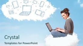  Presentation with mobile computing - Presentation design featuring cloud with laptop cloud computing background and a sky blue colored foreground