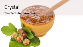  Presentation with jam - Audience pleasing theme consisting of cloudberry jam bowl with fresh berry close up isolated on white background backdrop and a lemonade colored foreground