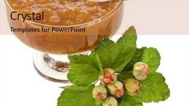  Presentation with jam - Slide deck enhanced with cloudberry jam with spoon close up macro shot isolated on white background background and a gold colored foreground