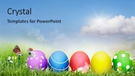  Presentation with tie dye colourful pattern - Cool new slides with clouded yellow butterfly - easter eggs dyed backdrop and a light blue colored foreground