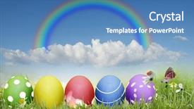  Presentation with tie dye colourful pattern - PPT theme having clouded yellow butterfly - easter eggs dyed background and a teal colored foreground