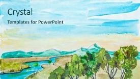  Presentation with clouds - Cool new presentation design with clouded yellow butterfly - mountain landscape with trees backdrop and a cool aqua colored foreground