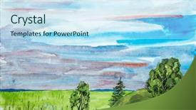  Presentation with solar tree evening landscape - Presentation theme consisting of clouded yellow butterfly - mountain landscape with trees background and a sky blue colored foreground