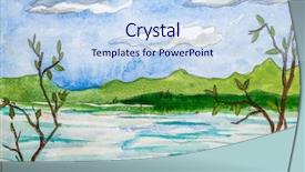  Presentation with solar tree evening landscape - PPT theme having clouded yellow butterfly - mountain landscape with trees background and a sky blue colored foreground