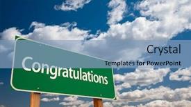  Presentation with congratulations - Audience pleasing presentation theme consisting of clouds and sky - the kudos backdrop and a light blue colored foreground
