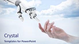  Presentation with hold hand - PPT layouts with robot animated - hand of man pretending background and a sky blue colored foreground