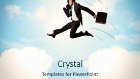  Presentation with blue business - PPT theme with limited air - business person jumping over clouds background and a  colored foreground