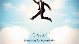  Presentation with blue business - Beautiful PPT theme featuring limited air - business person jumping over clouds backdrop and a  colored foreground