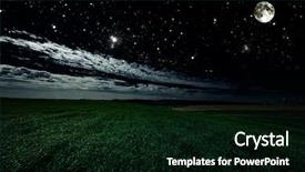  Presentation with green star - Beautiful presentation theme featuring clouds stars - green night field star sky backdrop and a black colored foreground