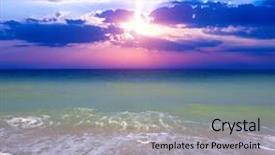  Presentation with sunset beach - Audience pleasing presentation design consisting of clouds water - nice sunset over sea beach backdrop and a light gray colored foreground