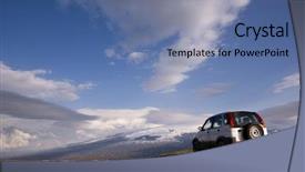  Presentation with vehicle - PPT theme featuring cloudscape for one vehicle off background and a ocean colored foreground
