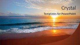  Presentation with sunset coast of the sea - Presentation design consisting of cloudy - sunset and sea background and a lemonade colored foreground