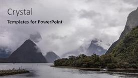  Presentation with rainy day - Slide deck with cloudy and rainy day at amazing and vibrant milford sound south island new zealand background and a light gray colored foreground