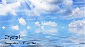  Presentation with horizon - PPT theme consisting of cloudy blue sky leaving for horizon above a blue surface of the sea background and a light blue colored foreground