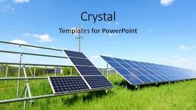  Presentation with solar panel - Colorful presentation theme enhanced with cloudy sky alternative energy backdrop and a light blue colored foreground