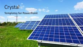 Presentation with solar panel - Theme enhanced with cloudy sky alternative sun energy background and a light blue colored foreground