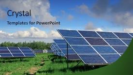  Presentation with solar panel - Audience pleasing presentation consisting of cloudy sky alternative sun energy backdrop and a teal colored foreground