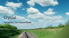  Presentation with railroad - Cool new slide set with cloudy sky over railroad backdrop and a light blue colored foreground