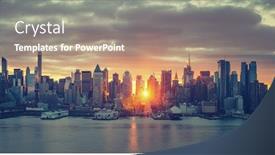 Presentation with manhattan - Presentation consisting of cloudy sunrise over manhattan new york background and a coral colored foreground