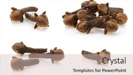  Presentation with clove - Cool new theme with clove spices isolated on white backdrop and a soft green colored foreground
