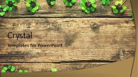  Presentation with clover - Slide deck having clover leaves on old wooden background and a coral colored foreground