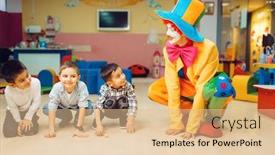  Presentation with play - Cool new PPT layouts with clown-animator-play-with-group backdrop and a lemonade colored foreground