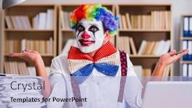  Presentation with clown - Presentation consisting of clown-businessman-working background and a light blue colored foreground