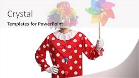  Presentation with pinwheel - PPT theme consisting of clown-holding-a-colorful-spinning background and a white colored foreground
