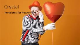  Presentation with mime - Amazing theme having clown-mime-with-heart-ball backdrop and a gold colored foreground