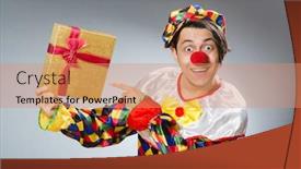  Presentation with clown - Amazing slides having clown-with-giftbox-in-funny backdrop and a coral colored foreground