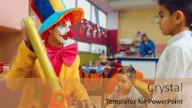  Presentation with play children - Cool new PPT layouts with clown-with-joyful-children-play backdrop and a gold colored foreground