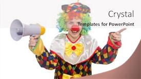  Presentation with clown - Cool new slide set with clown-with-loudspeaker-isolated backdrop and a sky blue colored foreground