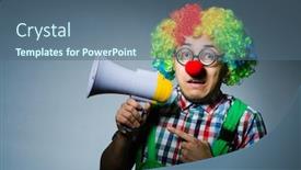  Presentation with curtain - Colorful presentation enhanced with clown-with-loudspealer-against-curtain backdrop and a ocean colored foreground
