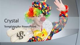  Presentation with performance - Beautiful PPT theme featuring clown with money bag backdrop and a  colored foreground