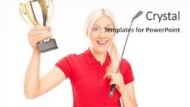  Presentation with champion - Presentation theme enhanced with club award - female golfing champion holding background and a white colored foreground