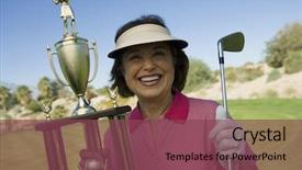  Presentation with award winning - Slide set enhanced with club award - portrait of a happy senior background and a violet colored foreground