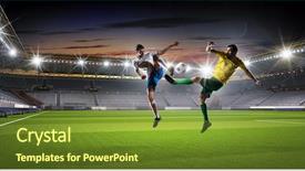  Presentation with soccer - Amazing slide deck having club foot - soccer players fighting for ball backdrop and a tawny brown colored foreground