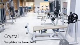  Presentation with exercise sport - PPT theme enhanced with club gym with sport equipment background and a sky blue colored foreground