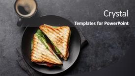  Presentation with breakfast sandwich - PPT theme consisting of club-sandwich-and-coffee-cup background and a dark gray colored foreground