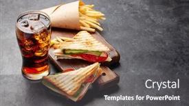  Presentation with food potato chips - Cool new PPT theme with club-sandwich-potato-fries-chips backdrop and a dark gray colored foreground