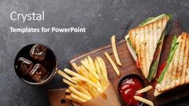  Presentation with food potato chips - PPT theme consisting of club-sandwich-potato-fries-chips background and a gray colored foreground