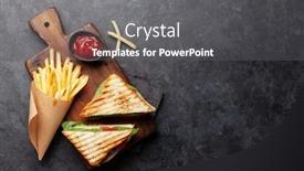  Presentation with food potato chips - Beautiful presentation featuring club-sandwich-potato-fries-chips backdrop and a gray colored foreground