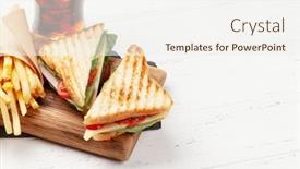  Presentation with food potato chips - Audience pleasing slides consisting of club-sandwich-potato-fries-chips backdrop and a sky blue colored foreground