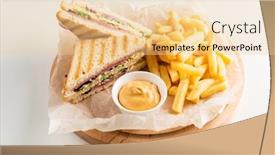  Presentation with french fries - Presentation design having club-sandwich-with-cheese-pickled background and a lemonade colored foreground