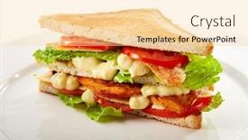  Presentation with chicken little chicks - PPT theme with club sandwich with grill chicken salad and tomato background and a blonde colored foreground