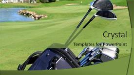  Presentation with green lake - Colorful presentation enhanced with clubs standing in a fairway backdrop and a yellow colored foreground