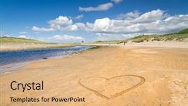  Presentation with sand heart - Presentation theme consisting of cluds - irish beach with love heart background and a coral colored foreground