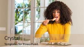  Presentation with smart home - Slides enhanced with clue - african american woman eating sushi background and a coral colored foreground